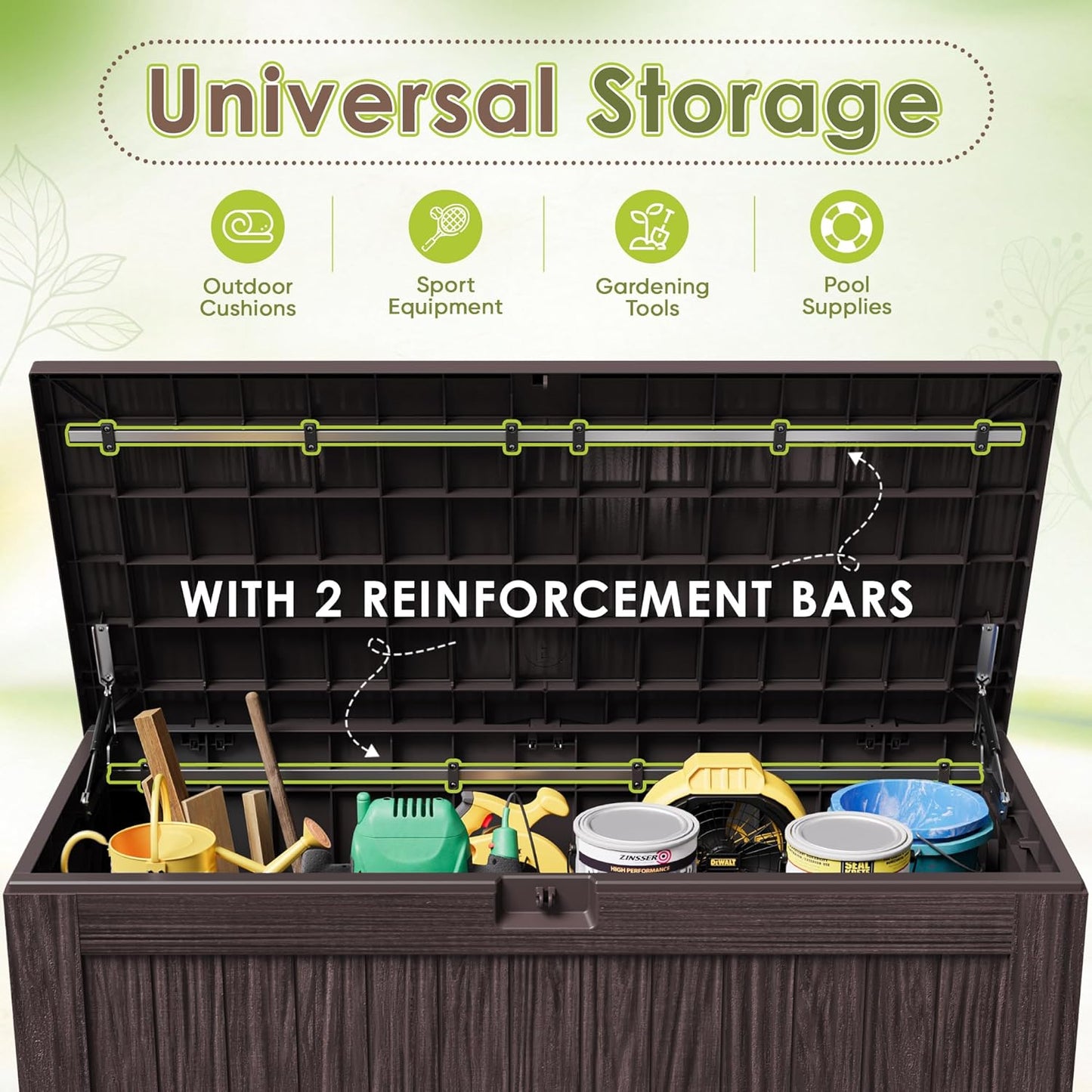Devoko 100 Gallon Waterproof Large Resin Deck Box Indoor Outdoor Lockable Storage Container for Patio Furniture Cushions Garden Tools (100 Gallon, Black)