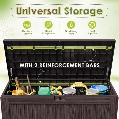 Devoko 100 Gallon Waterproof Large Resin Deck Box Indoor Outdoor Lockable Storage Container for Patio Furniture Cushions Garden Tools (100 Gallon, Black)