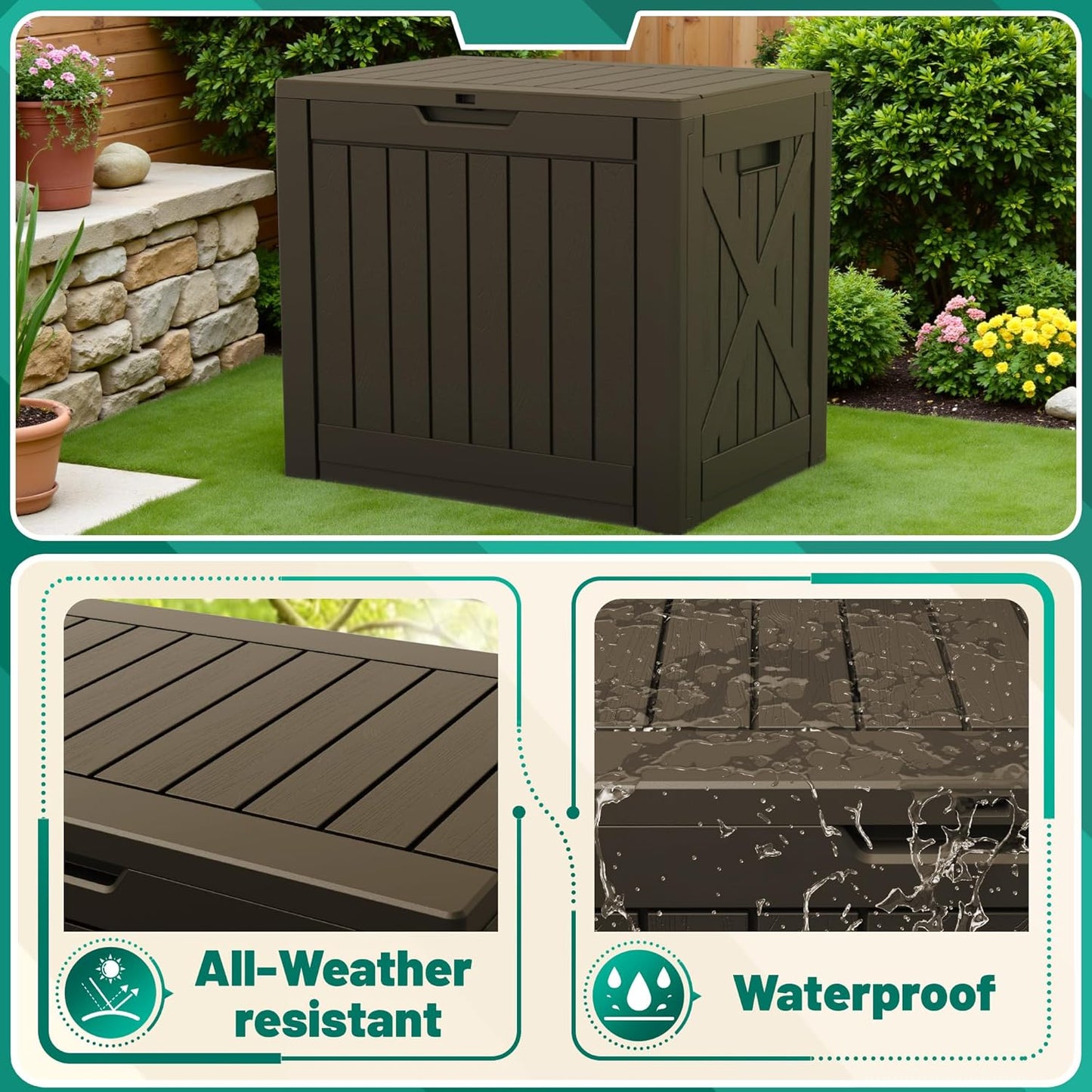 30 Gallon Resin Deck Box Waterproof Outdoor Storage Box for Patio Furniture Pool Accessories Indoor Storage for Cushion Garden Tools (30 Gallon, Black)
