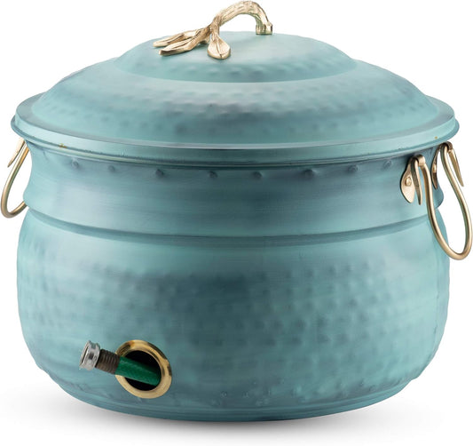 LifeSmart Decorative Garden Hose Storage Holder Pot with Lid | Expandable Water Hose Container 12 x16 inches | Heavy Duty Hose Hider | Holds 150 ft Hose Outdoor and Indoor Use