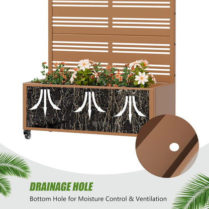Casaphoria Metal Raised Garden Bed with Trellis and Wheels, 72"x47"x16" Planter Box for Climbing Plants, Vegetables & Vines, Features Drainage Holes and Privacy Screen (Black-Louver) - Colors B