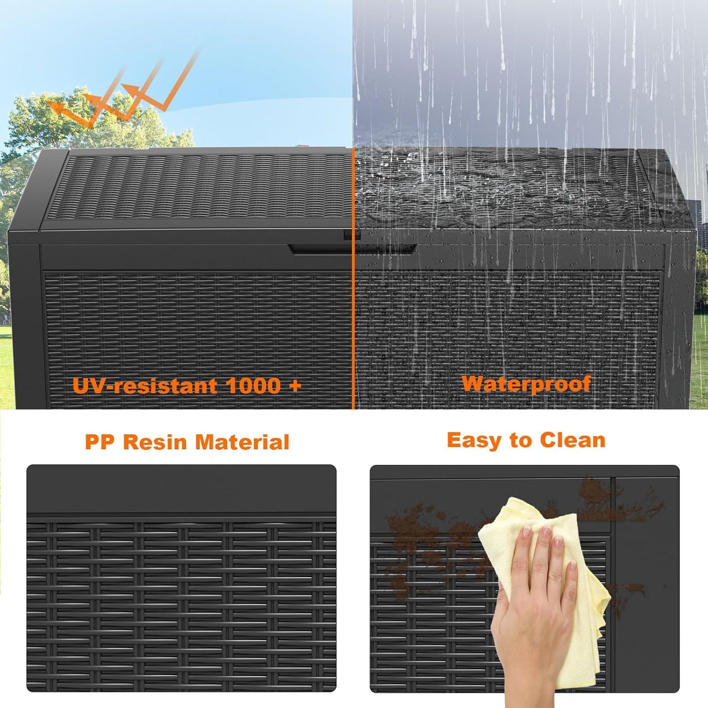 30 Gallon Outdoor Deck Box, Lockable Waterproof Outdoor Storage Boxes For Garden Tools,Indoor Cushions,Accessories Outside Storage Resin Weatherproof Container(Black)