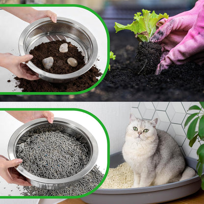 Kifmurase Stainless Steel Soil Sifter for Gardening, Sand Sifter Tool with Interchangeable Mesh Screens(1,3,6,9,12mm) and Scoop Shovel, Bonsai Soils Scoops Set, Garden Sieve Soils Sifters for Gravel