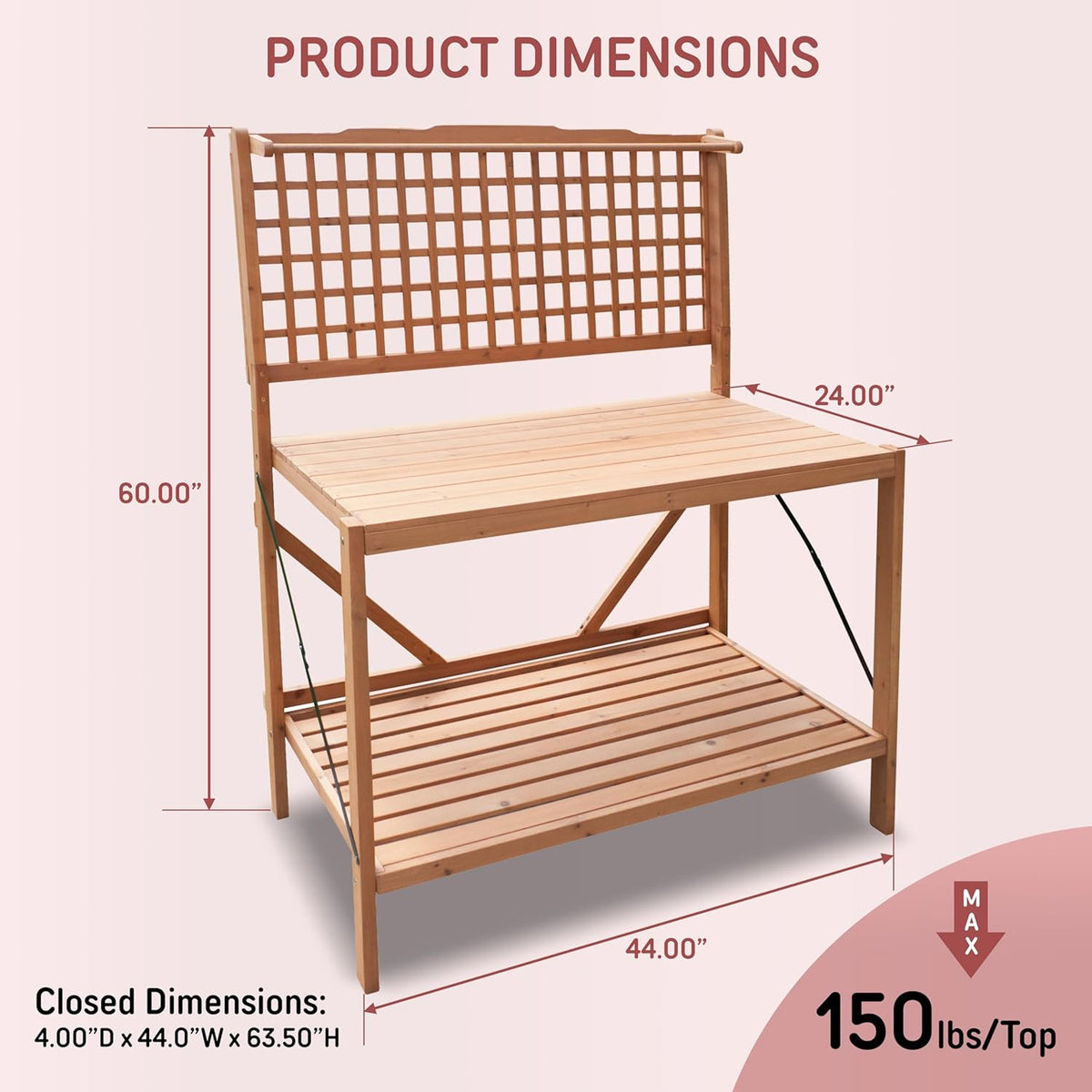 Northbeam Foldable Potting Bench Table - 2-Tier Storage Shelves - Wooden with Large Working Surface, All-Weather Garden Table Work Station with Sliding Tabletop, Perfect for Balcony, Garden, Backyard
