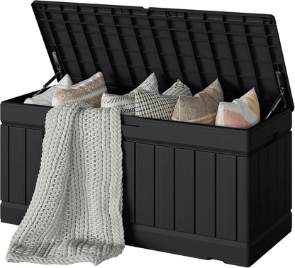 30 Gallon Resin Deck Box Waterproof Outdoor Storage Box for Patio Furniture Pool Accessories Indoor Storage for Cushion Garden Tools (30 Gallon, Black)