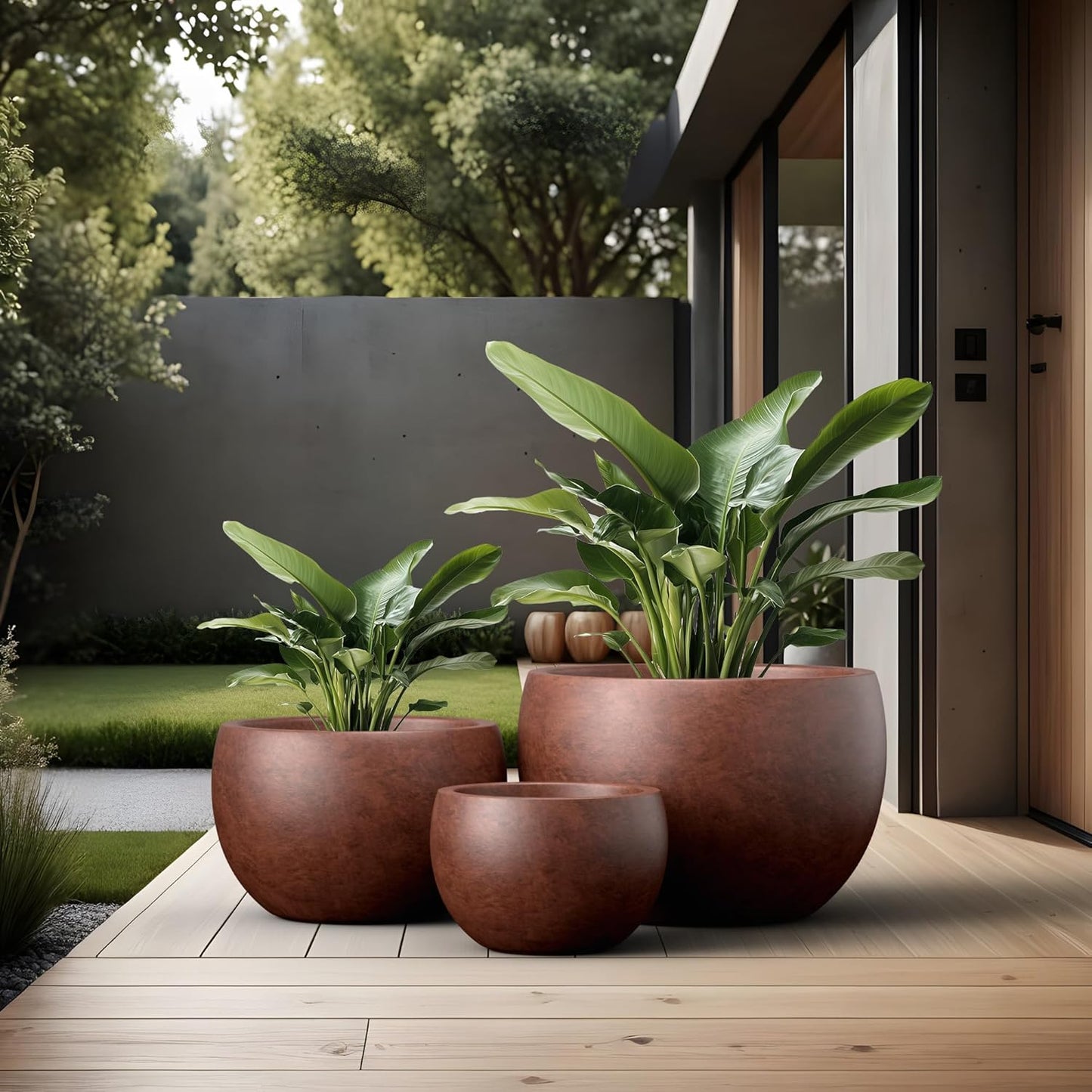 Large Round Bowl Vintage BRN Concrete Planter 19.9" Dia, Outdoor