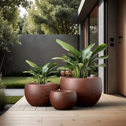 Large Round Bowl Vintage BRN Concrete Planter 19.9" Dia, Outdoor