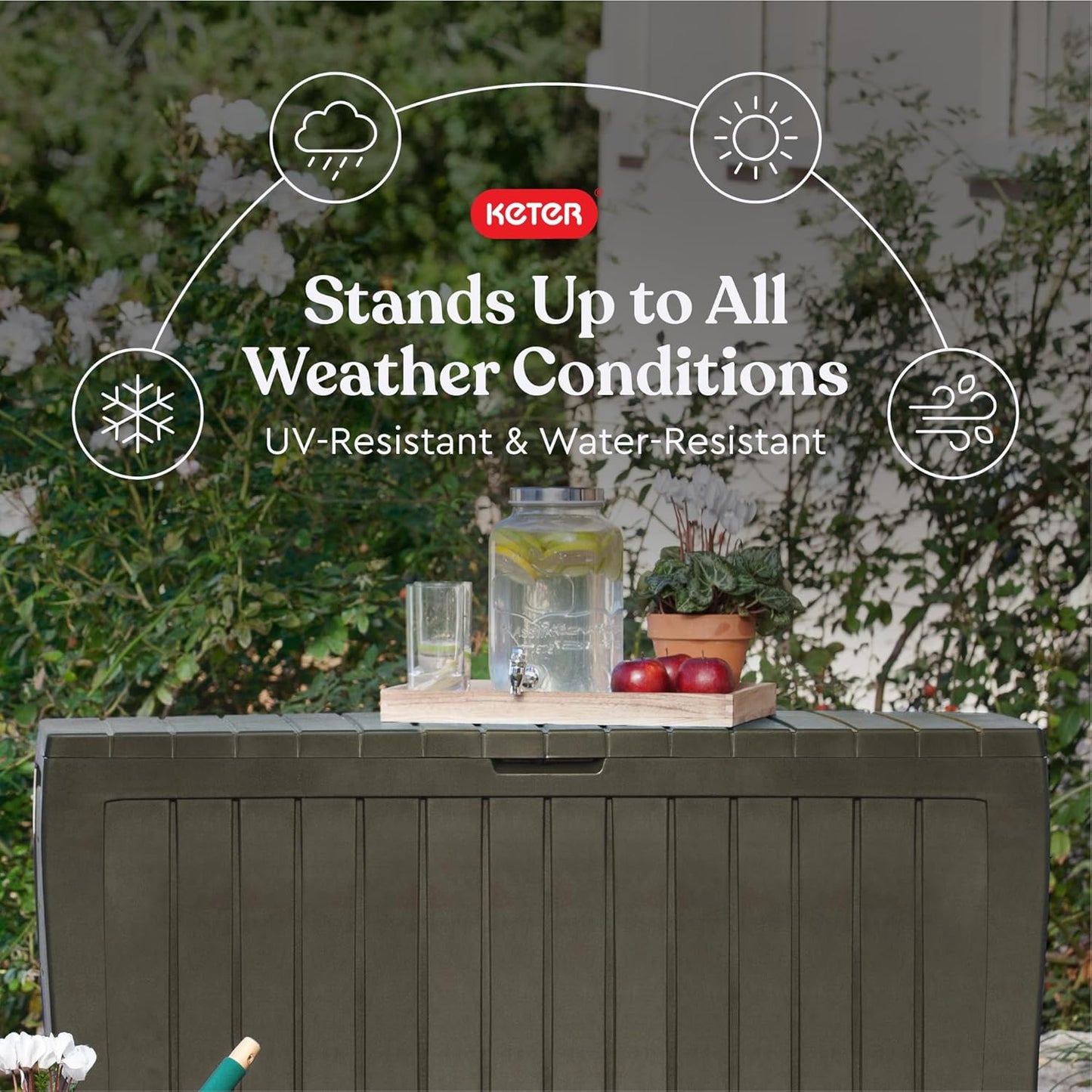 Keter Marvel Plus 71 Gallon Resin Outdoor Storage Box for Patio Furniture Cushions, Throw Pillows, Garden Tools and Pool Floats, Brown