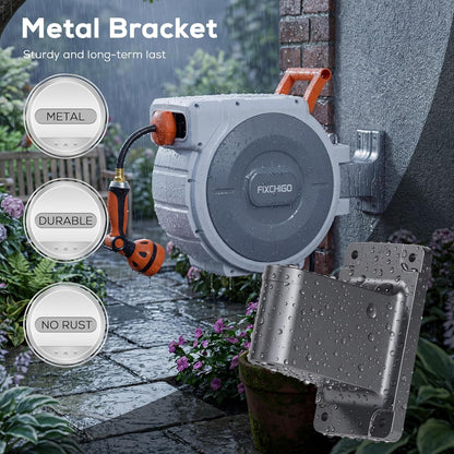 Retractable Hose Reel 5/8" x 100 FT, Heavy-Duty Garden Hose with Aluminum Bracket & Brass Seal, 10-Pattern Nozzle, Auto Rewind & Any-Length Lock, 180 Swivel, Wall Mount for Yard Lawn Patio