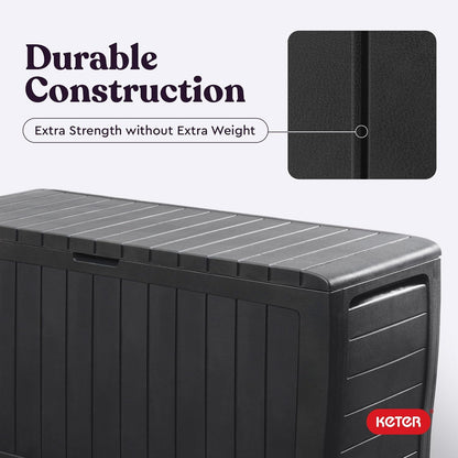 Keter Marvel Plus 71 Gallon Resin Outdoor Storage Box for Patio Furniture Cushions, Throw Pillows, Garden Tools and Pool Floats, Brown