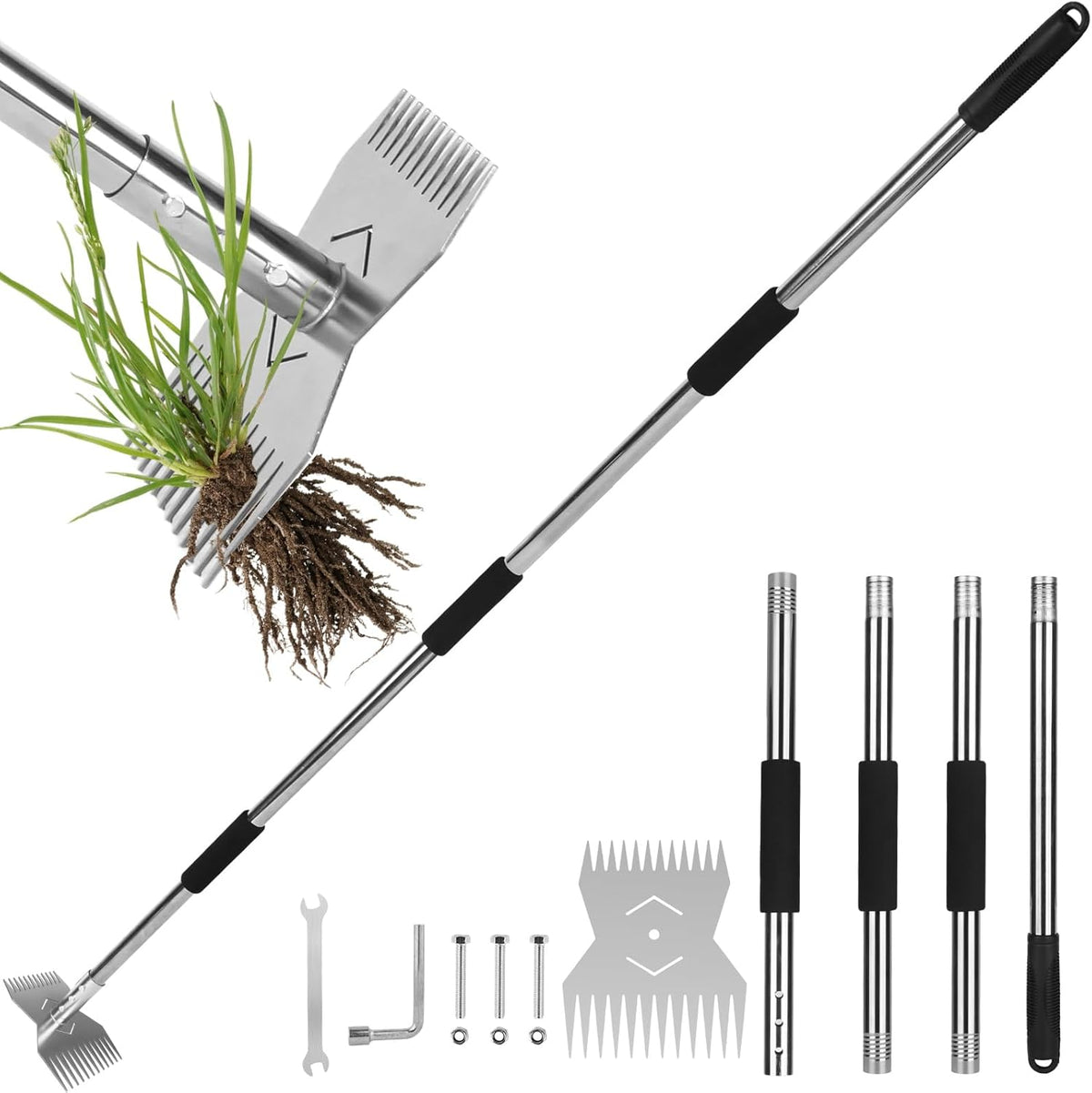 Garden Tools,Weeder Tool,63" Weed Puller Tool with Long Handle,24-Claw Steel Head-Easy Weeding Without Bending or Squatting Down,Weeding Tools Suitable for Farm Planting and Gardening