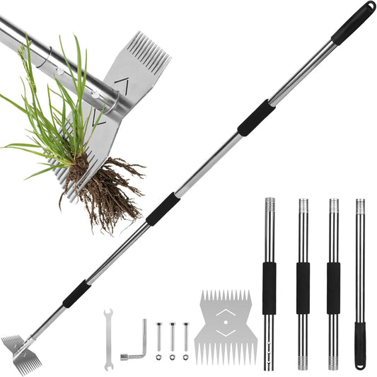 Garden Tools,Weeder Tool,63" Weed Puller Tool with Long Handle,24-Claw Steel Head-Easy Weeding Without Bending or Squatting Down,Weeding Tools Suitable for Farm Planting and Gardening