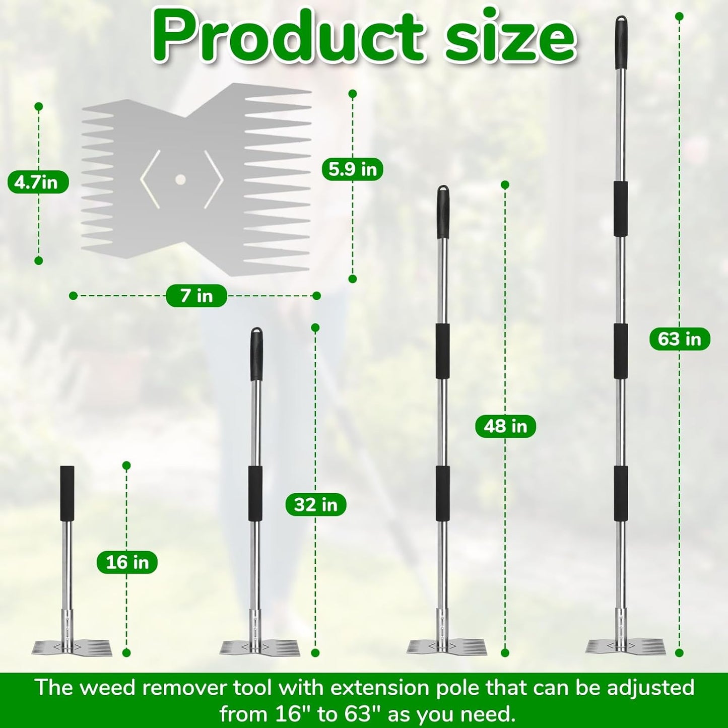 Garden Tools,Weeder Tool,63" Weed Puller Tool with Long Handle,24-Claw Steel Head-Easy Weeding Without Bending or Squatting Down,Weeding Tools Suitable for Farm Planting and Gardening