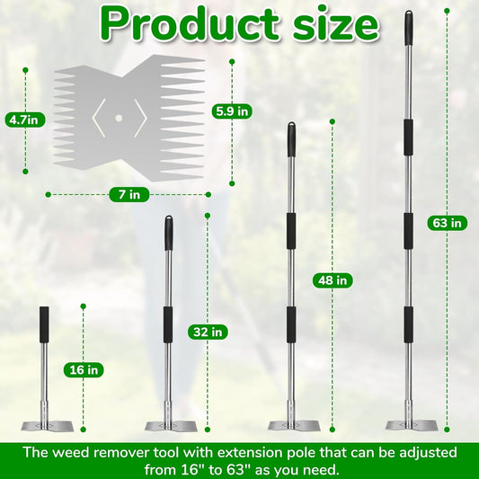 Garden Tools,Weeder Tool,63" Weed Puller Tool with Long Handle,24-Claw Steel Head-Easy Weeding Without Bending or Squatting Down,Weeding Tools Suitable for Farm Planting and Gardening