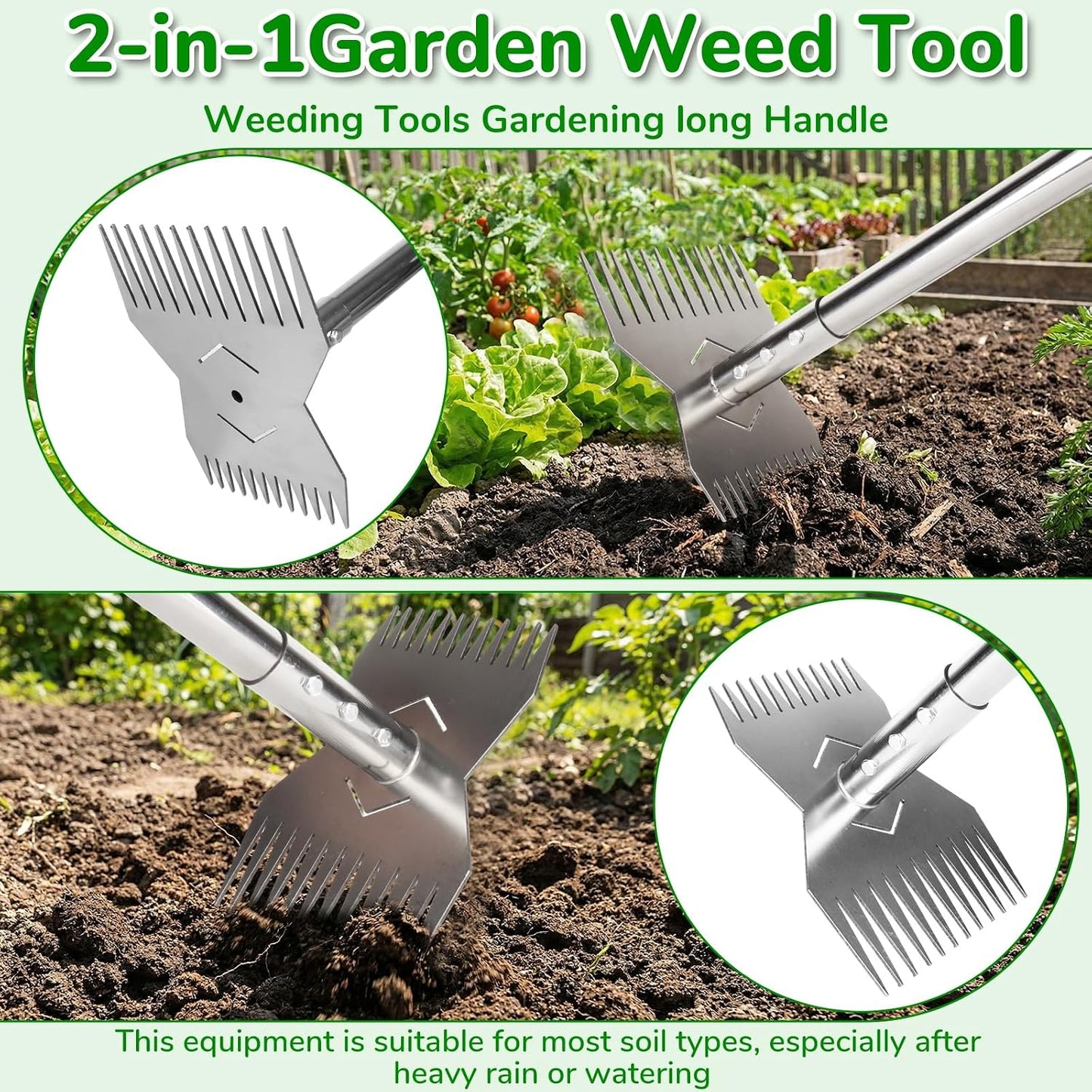 Garden Tools,Weeder Tool,63" Weed Puller Tool with Long Handle,24-Claw Steel Head-Easy Weeding Without Bending or Squatting Down,Weeding Tools Suitable for Farm Planting and Gardening