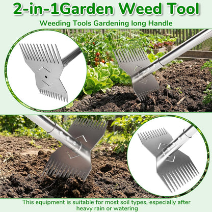 Garden Tools,Weeder Tool,63" Weed Puller Tool with Long Handle,24-Claw Steel Head-Easy Weeding Without Bending or Squatting Down,Weeding Tools Suitable for Farm Planting and Gardening