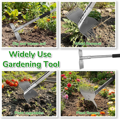 Garden Tools,Weeder Tool,63" Weed Puller Tool with Long Handle,24-Claw Steel Head-Easy Weeding Without Bending or Squatting Down,Weeding Tools Suitable for Farm Planting and Gardening