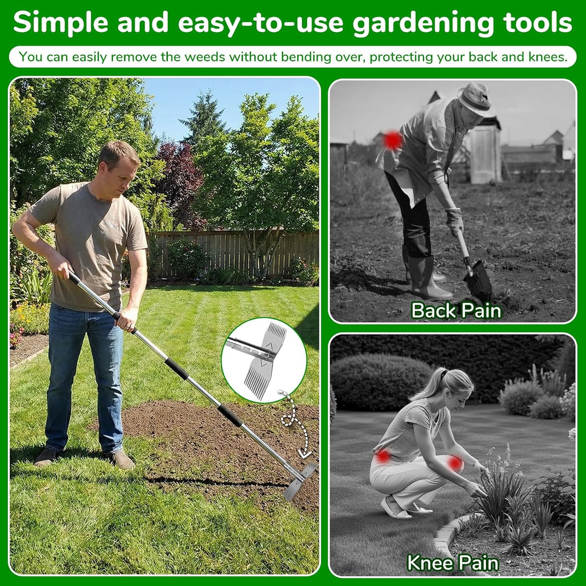 Garden Tools,Weeder Tool,63" Weed Puller Tool with Long Handle,24-Claw Steel Head-Easy Weeding Without Bending or Squatting Down,Weeding Tools Suitable for Farm Planting and Gardening