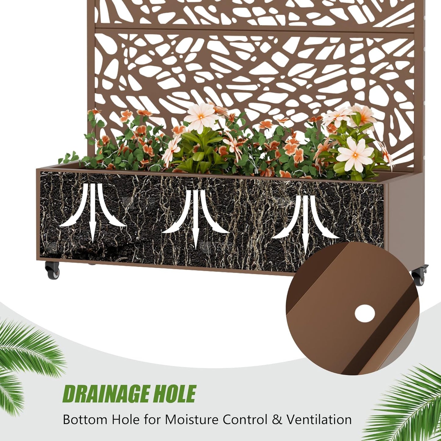 Casaphoria Metal Raised Garden Bed with Trellis and Wheels, 72"x47"x16" Planter Box for Climbing Plants, Vegetables & Vines, Features Drainage Holes and Privacy Screen (Black-Louver) - Colors B