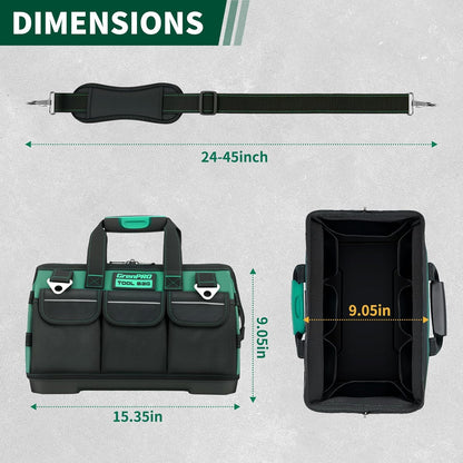 GrenPRO Garden Tool Bag Molded Bottom, Heavy Duty Tool Tote Toolbox with 10 Pockets, Reinforced & Top Snap Closure for Gardening Tools Storage, Dark Green(Tools Not Included)