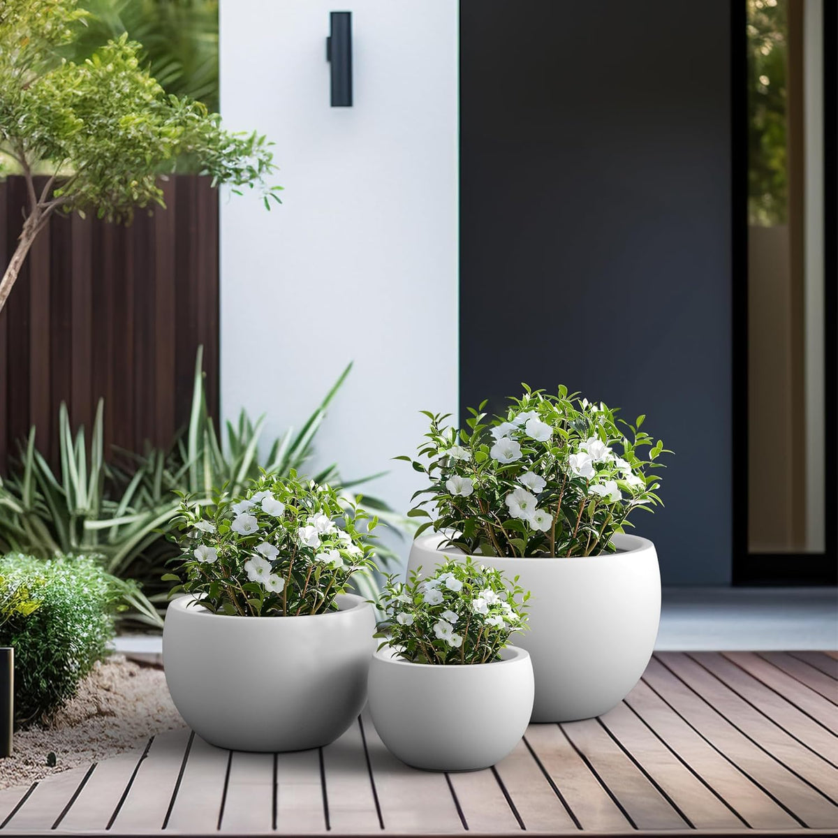Large Round Bowl Vintage BRN Concrete Planter 19.9" Dia, Outdoor