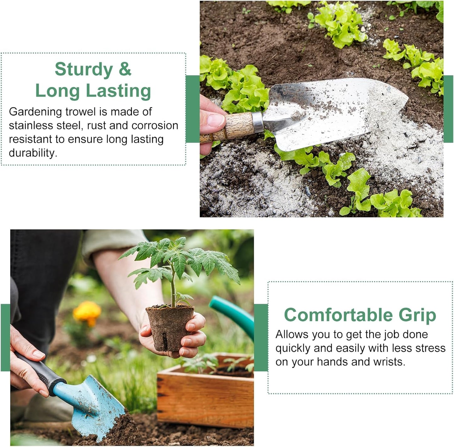 HARFINGTON Garden Soil Scoop 14.57 x 4.13 Stainless Steel Hand Shovel Spade with Handle for Planting Weeding Digging