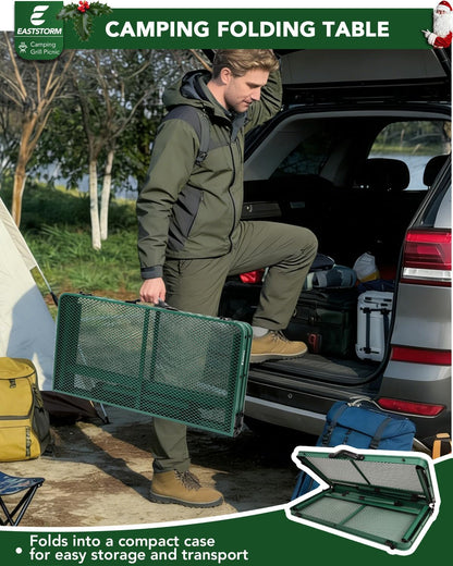 2Ft Small Folding Table with Carry Handle, Camping Table Adjustable Height 10.6–22 in, Black Metal Mesh, Portable & Compact for Outdoor/Indoor,Grill Table, 23.6×15.8 in, 4 lb, 66 lb Capacity