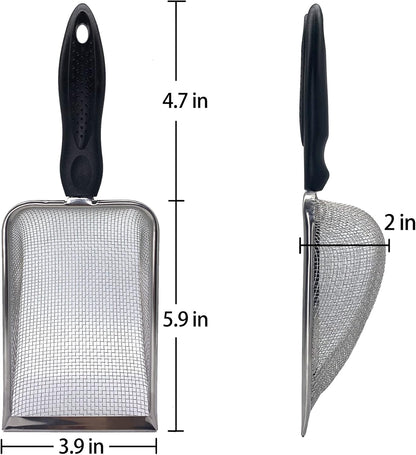 Falltail Stainless Steel Reptile Sand Substrate Scoop Shovel Sifter Fine Mesh Metal Reptile Litter Cleaner Scooper for Sand Bedding