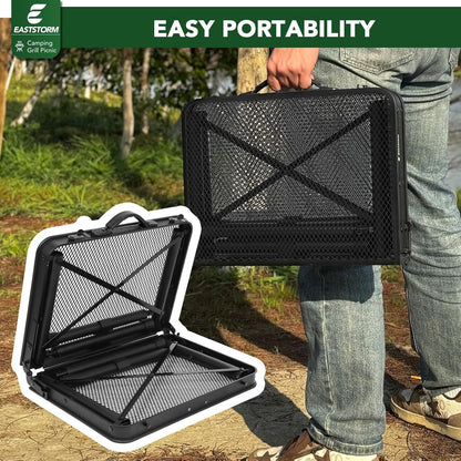 2Ft Small Folding Table with Carry Handle, Camping Table Adjustable Height 10.6–22 in, Black Metal Mesh, Portable & Compact for Outdoor/Indoor,Grill Table, 23.6×15.8 in, 4 lb, 66 lb Capacity