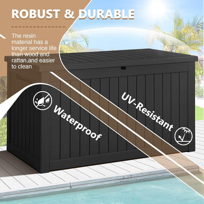 Devoko 100 Gallon Waterproof Large Resin Deck Box Indoor Outdoor Lockable Storage Container for Patio Furniture Cushions Garden Tools (100 Gallon, Black)