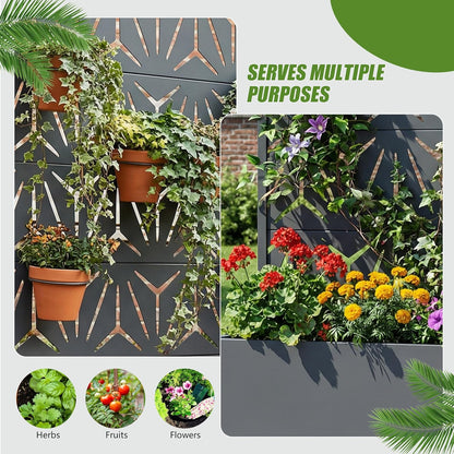 Casaphoria Metal Raised Garden Bed with Trellis and Wheels, 72"x47"x16" Planter Box for Climbing Plants, Vegetables & Vines, Features Drainage Holes and Privacy Screen (Black-Louver) - Colors D
