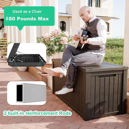 30 Gallon Outdoor Deck Box, Lockable Waterproof Outdoor Storage Boxes For Garden Tools,Indoor Cushions,Accessories Outside Storage Resin Weatherproof Container(Black)