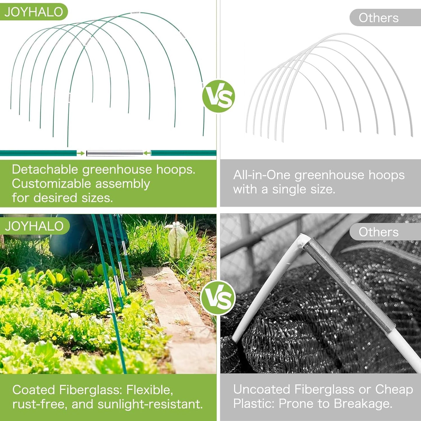 6 Sets Garden Hoops with 10x30 Ft Netting for Raised Beds, 18 Clips