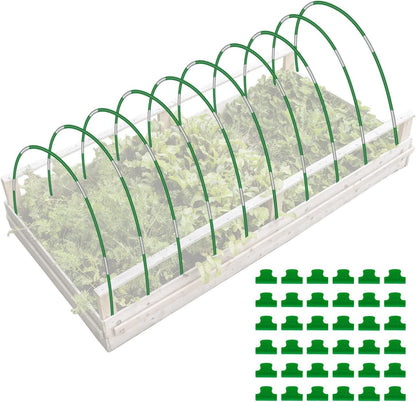 6 Sets Garden Hoops with 10x30 Ft Netting for Raised Beds, 18 Clips