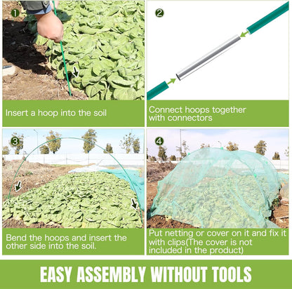 6 Sets Garden Hoops with 10x30 Ft Netting for Raised Beds, 18 Clips
