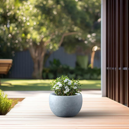 Large Round Bowl Vintage BRN Concrete Planter 19.9" Dia, Outdoor
