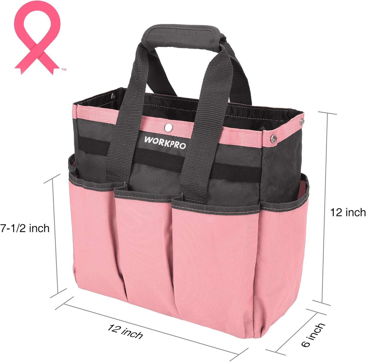 WORKPRO Garden Tool Bag, 9 Pockets Gardening Bag, Heavy Duty Oxford Garden Tote Caddy (Tools NOT Included), 12" x 12" x 6" (Floral White)