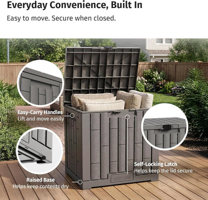 EAST OAK Outdoor Storage Box, 31 Gallon Deck Box Indoor and Outdoor Use, Waterproof Resin Storage Bin for Package Delivery, Patio Cushions, Gardening Tools, Lockable, UV Resistant, Grey