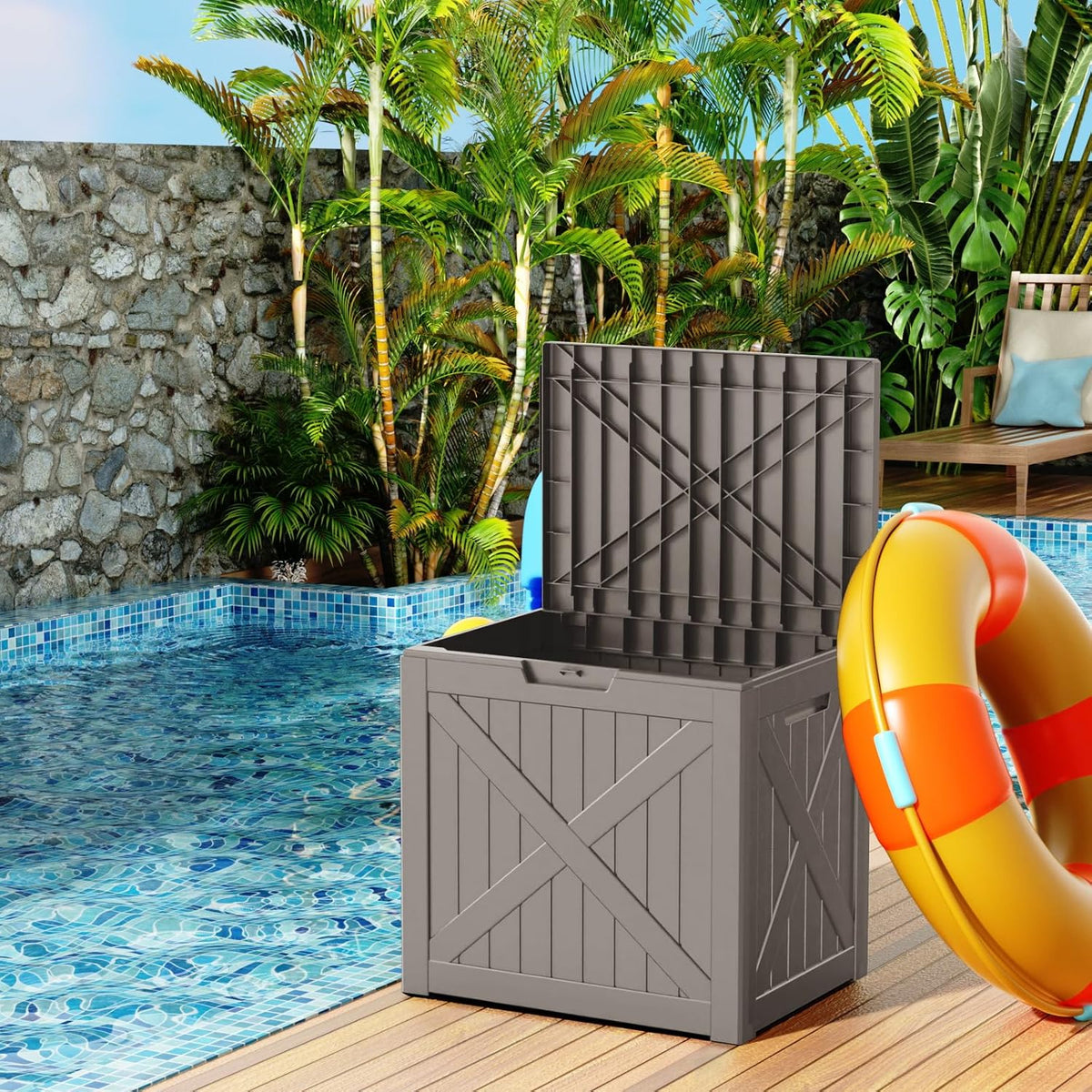 30 Gallon Outdoor Deck Box, Lockable Waterproof Outdoor Storage Boxes For Garden Tools,Indoor Cushions,Accessories Outside Storage Resin Weatherproof Container(Black)