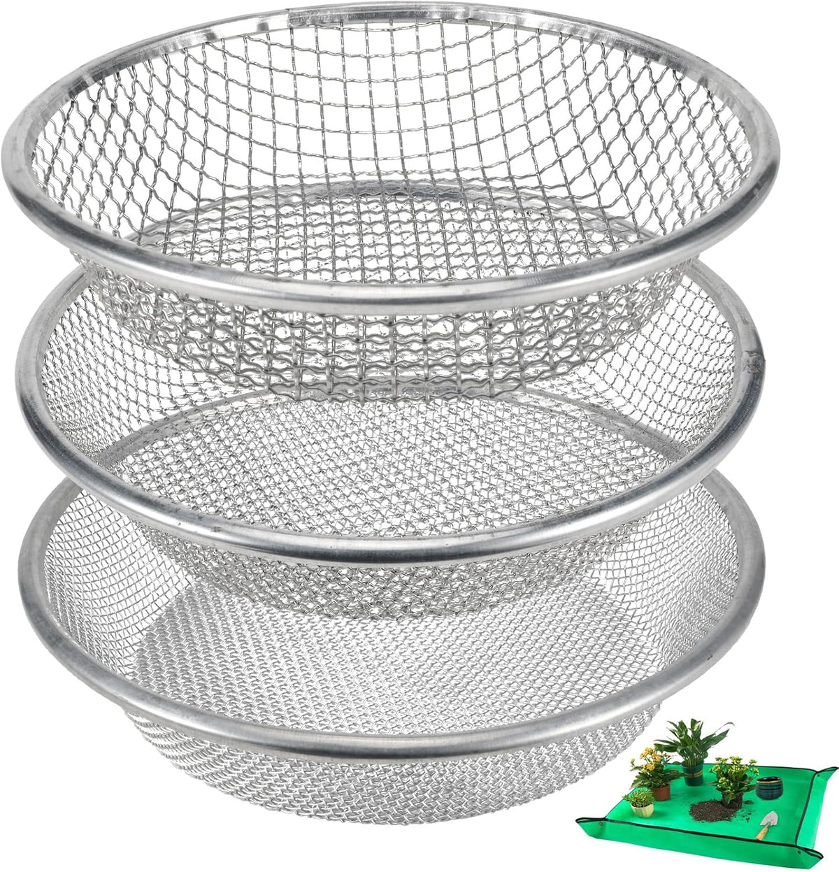 2 Pack Soil Sifter for Gardening - Rock Compost Sand Sifter Fits 5-Gallon Buckets 1/4 Inch & 1/8 Inch Mesh Sifting Screen Sieve for Gravel, Dirt, Sawdust with Repotting Mat