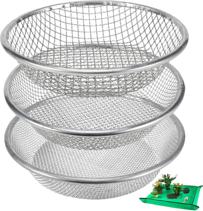 2 Pack Soil Sifter for Gardening - Rock Compost Sand Sifter Fits 5-Gallon Buckets 1/4 Inch & 1/8 Inch Mesh Sifting Screen Sieve for Gravel, Dirt, Sawdust with Repotting Mat