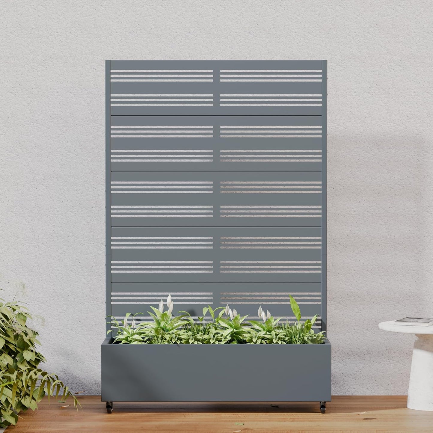 Casaphoria Metal Raised Garden Bed with Trellis and Wheels, 72"x47"x16" Planter Box for Climbing Plants, Vegetables & Vines, Features Drainage Holes and Privacy Screen (Black-Louver) - Colors C
