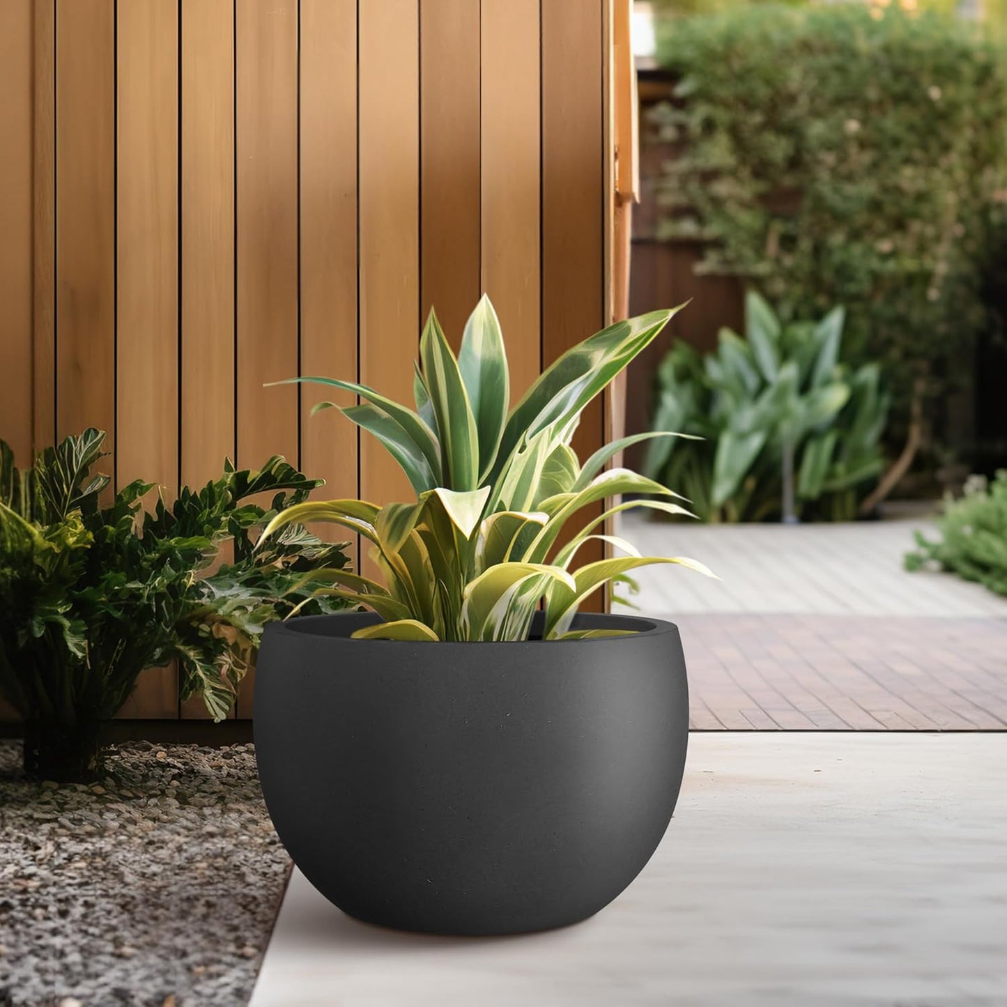 Large Round Bowl Vintage BRN Concrete Planter 19.9" Dia, Outdoor