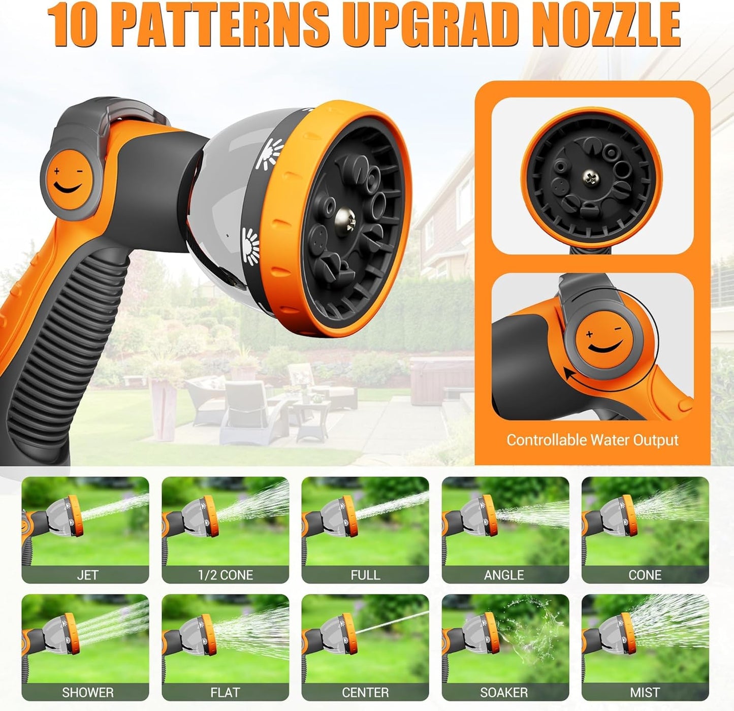 5/8" × 110 ft Retractable Hose Reel, Heavy Duty Retractable Garden Hose Reel Wall Mounted with 10-Pattern Hose Nozzle/Any Length Lock/Slow Return System/180°Swivel Bracket