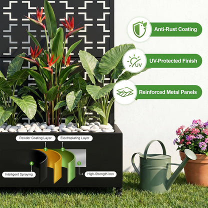 Casaphoria Metal Raised Garden Bed with Trellis and Wheels, 72"x47"x16" Planter Box for Climbing Plants, Vegetables & Vines, Features Drainage Holes and Privacy Screen (Black-Louver) - Colors B