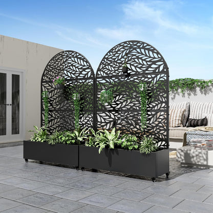 Casaphoria Metal Raised Garden Bed with Trellis and Wheels, 72"x47"x16" Planter Box for Climbing Plants, Vegetables & Vines, Features Drainage Holes and Privacy Screen (Black-Louver) - Colors A