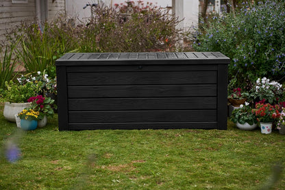 Keter 150 Gallon Resin Large Deck Box Organization and Storage Box for Patio, Outdoor Cushions, Garden Tools, Brown