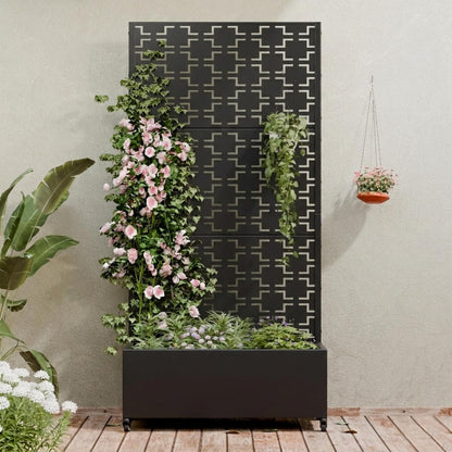 Casaphoria Metal Raised Garden Bed with Trellis and Wheels, 72"x47"x16" Planter Box for Climbing Plants, Vegetables & Vines, Features Drainage Holes and Privacy Screen (Black-Louver) - Colors B