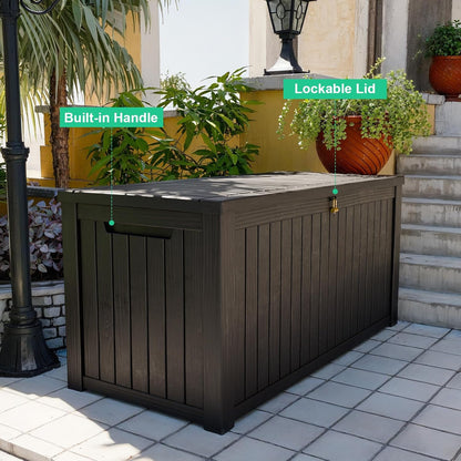 30 Gallon Outdoor Deck Box, Lockable Waterproof Outdoor Storage Boxes For Garden Tools,Indoor Cushions,Accessories Outside Storage Resin Weatherproof Container(Black)