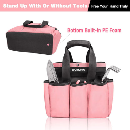 WORKPRO Garden Tool Bag, 9 Pockets Gardening Bag, Heavy Duty Oxford Garden Tote Caddy (Tools NOT Included), 12" x 12" x 6" (Floral White)